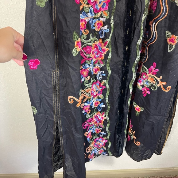 Aratta Silent Journey Embroidered Long Sleeve Maxi Shirt Dress Size Medium - Picture 5 of 12